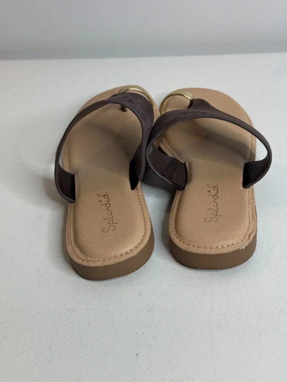 Splendid Lily Womens 6M Brown Suede Toe Ring Sandals Gold Boho Slides Minimalist